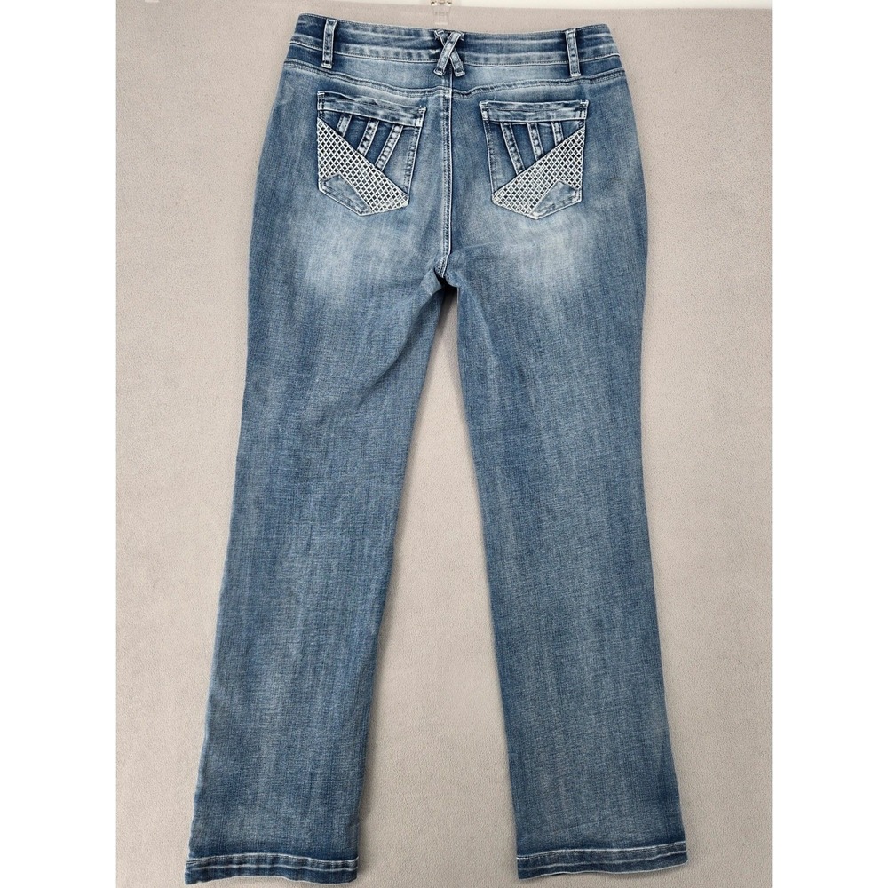 Flamingals Womens XL Straight Leg Jeans Pattern Pockets Medium Blue Y2K Western